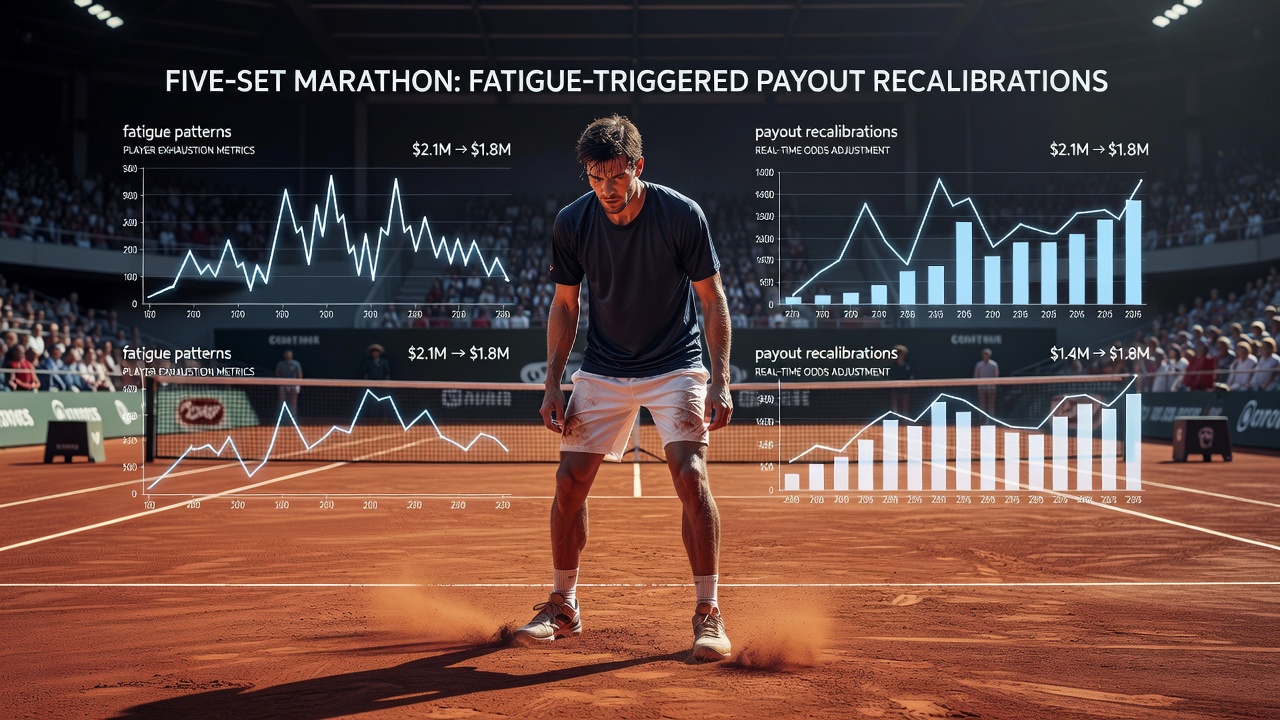 Detailansicht eines Tennisplatzes mit Fokus auf Spielerermüdung während eines Marathon-Matches