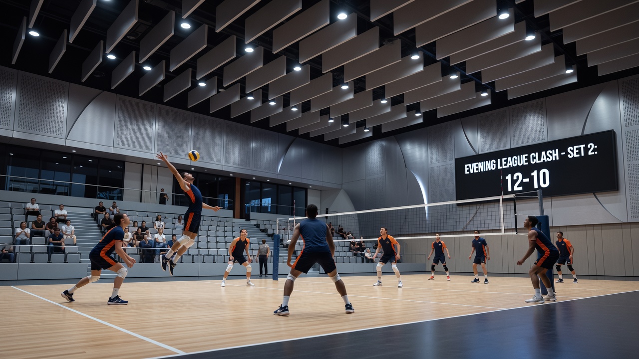 Nahaufnahme einer Volleyball-Partie mit Fokus auf Zuschauer und akustische Atmosphäre
