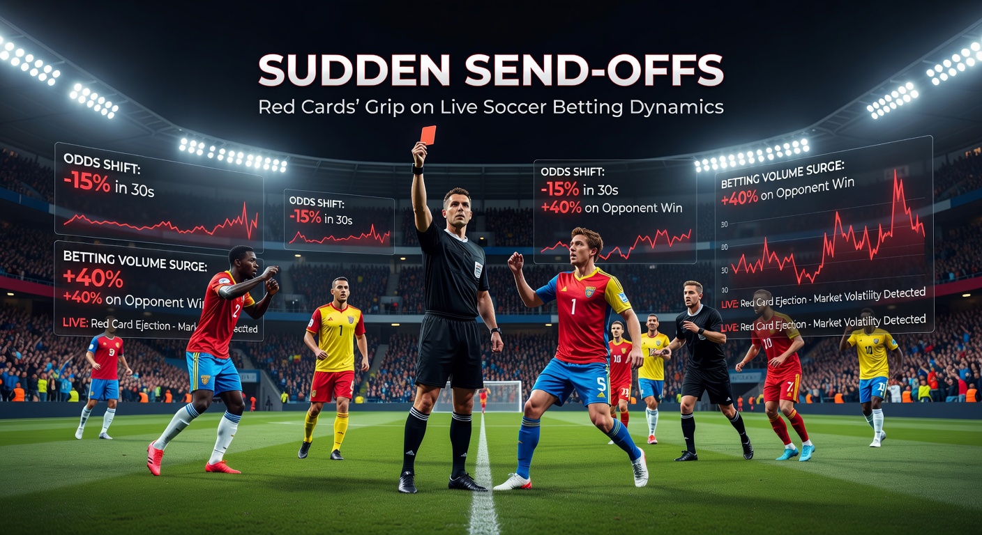 Live-Quoten-Screenshot nach einer Roten Karte, mit dramatischen Schwankungen bei Sieg- und Torwetten